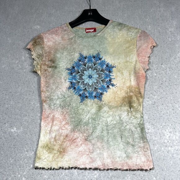 Y2k Bongo Shirt Size M Green Sheer Dark Grunge Fairy Witchy Artsy Whimsigoth - Picture 1 of 11